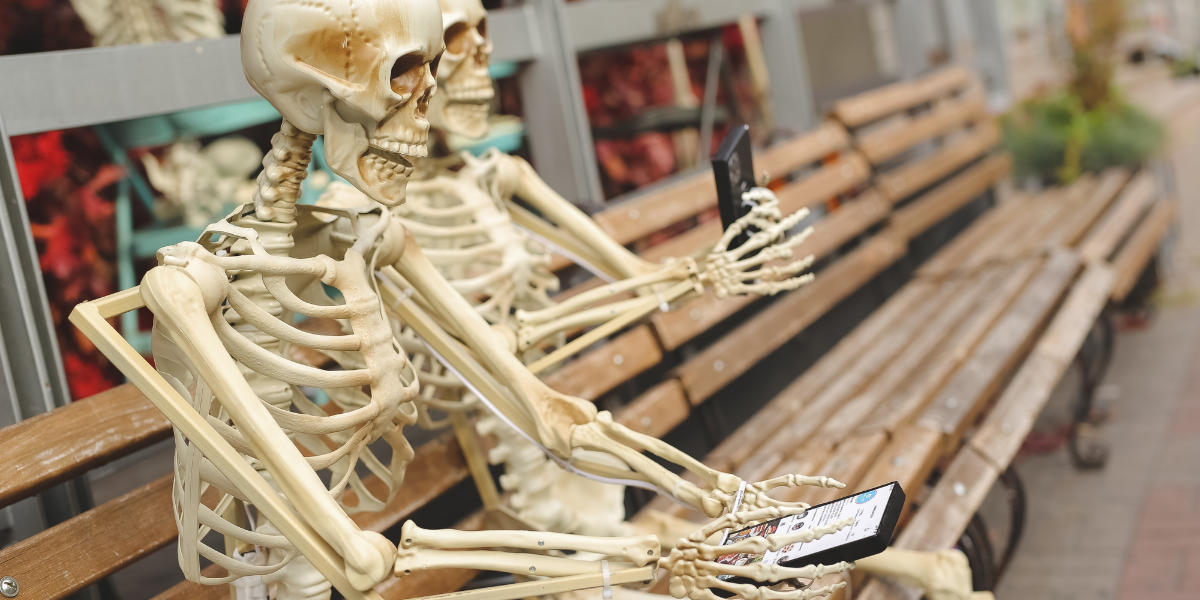 two "nerve"ous skeletons on a date