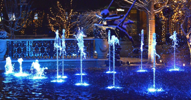 Water feature glowing brilliantly